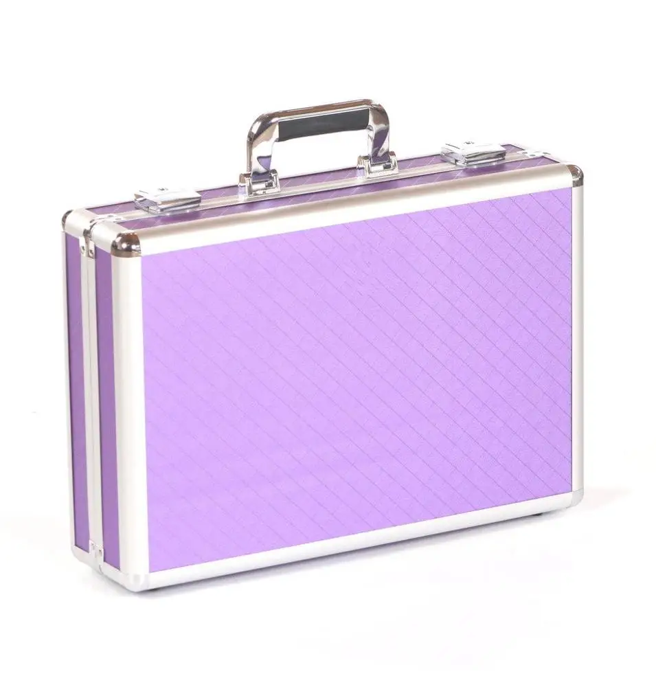 Professional Aluminum Makeup Case Nail Polish Varnish Bottle Beauty Cosmetic Makeup Case Briefcase Box Lilac