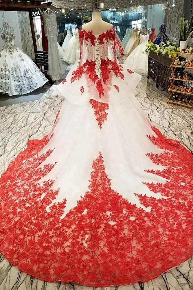 Taiwan Vintage Plus Size Bridal Dress Fat Girls Red White Wedding Gowns