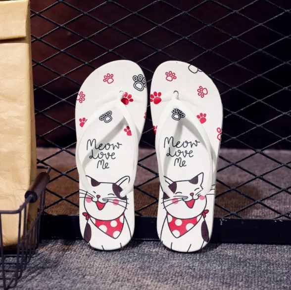 Summer slippers anti-slip women flip flops cartoon cat sublimation custom slippers