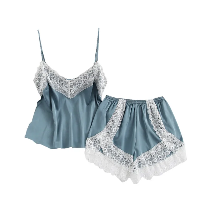 Новая летняя Пижама, женские пикантные шорты на бретелях, костюм из двух предметов, тонкая домашняя пижама из ледяного шелка