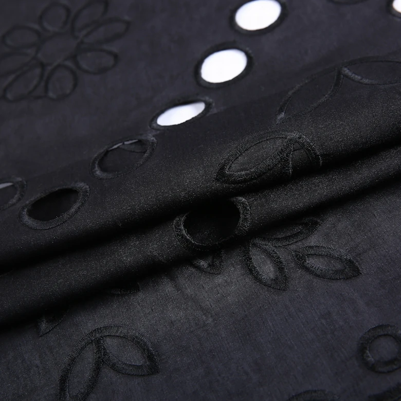 Free sample all over embroidery eyelet pure poly georgette fabric for clothing