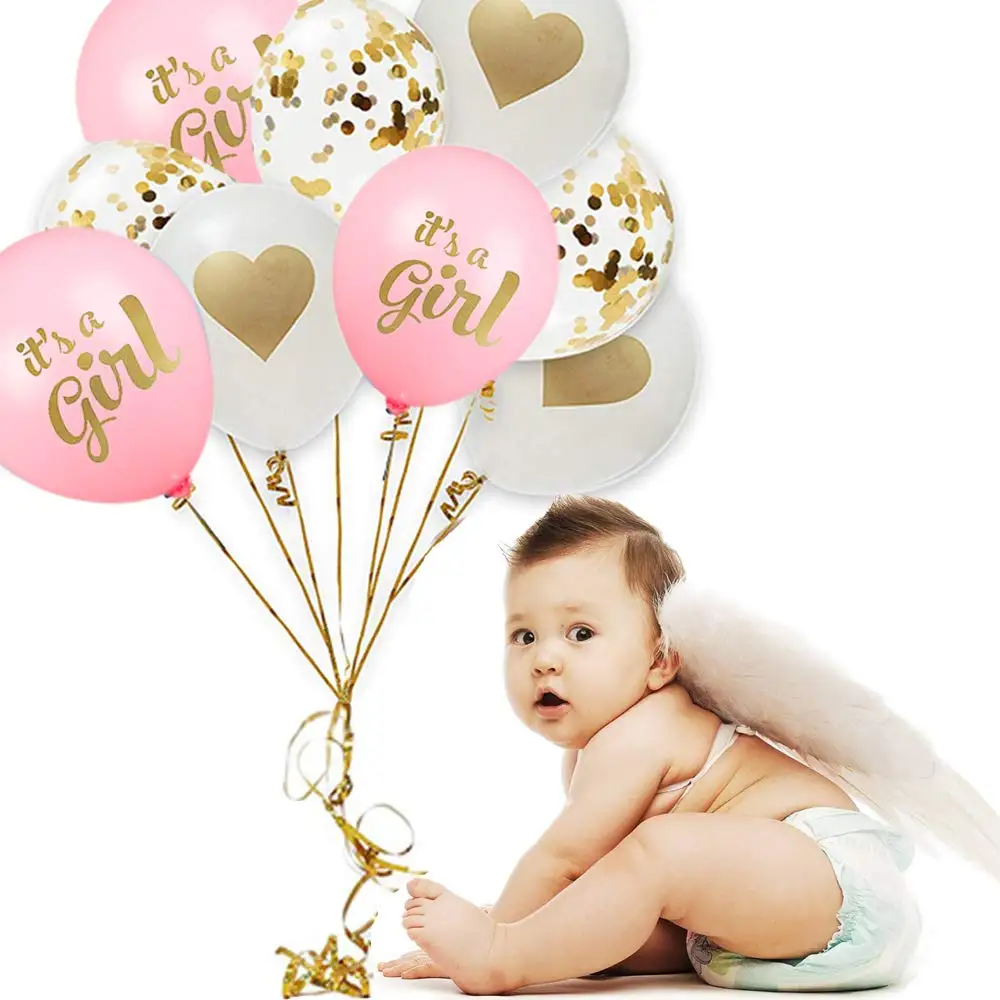 13Pcs Baby Girl Shower Party Decorations Set Includes Oh Girl Banner Pink Its a Girl Balloons Confetti Gold Heart Balloons