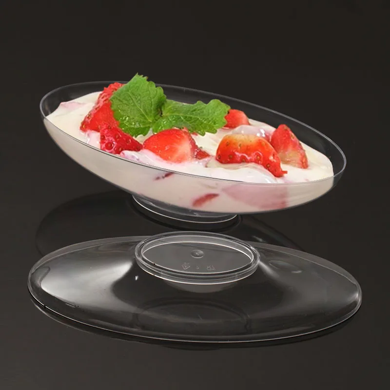 Oval Parfait Dessert Cup Box Plastic Bowls HK Cups & Saucers Transparent High Quality Pp/ Ps Pet Disposable with Lid Cover Party