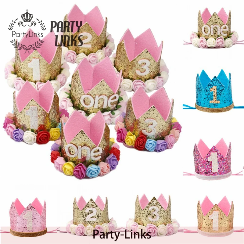 Happy First Birthday Party Hats Decor Cap One Birthday Hat Princess Crown 1st 2nd 3th Year Old Number Baby Kids Hair Accessory