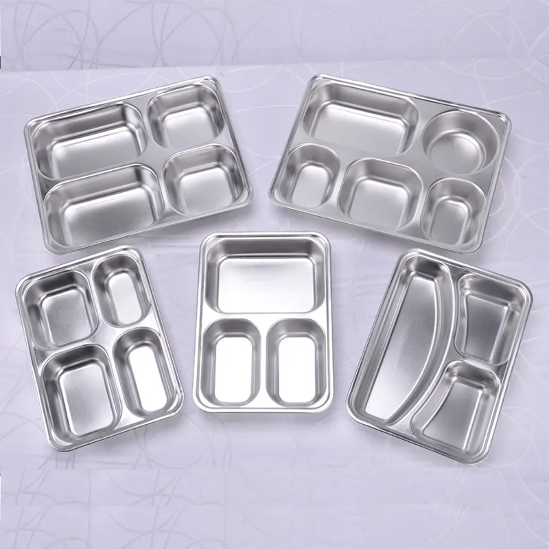 Больничная школа, нержавеющая сталь 304, 4 отделения, разделенный глубокий ланч-лоток для фаст-фуда с C более