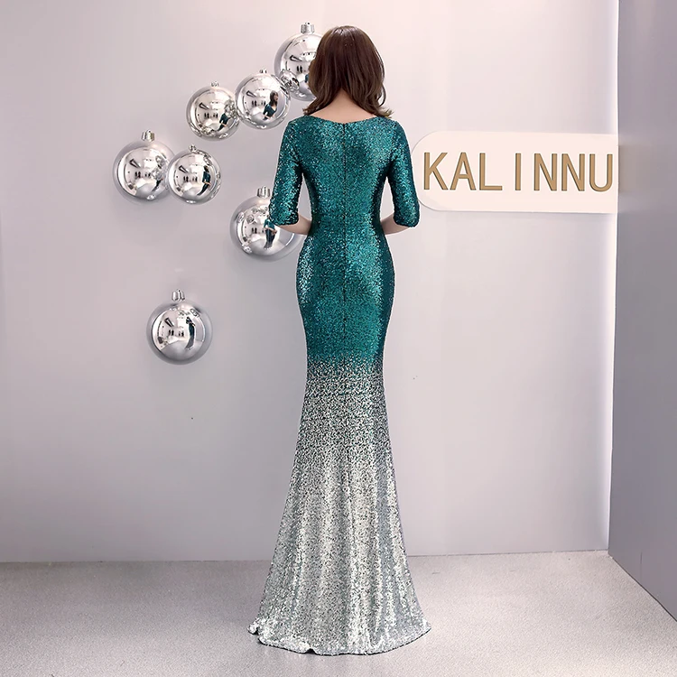 16116 # женское платье Muslinus с глубоким V-образным вырезом, Сетчатое строченное длинное платье с блестящим разрезом и бахромой