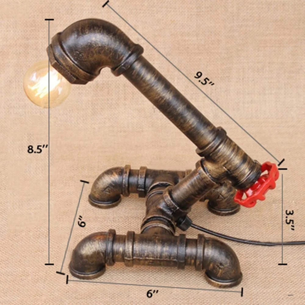 
Industrial Table Lamp Wrought Iron Water Pipe Light Home Decoration with Red Valve Handle Robot Desk Lamp for Restaurant 
