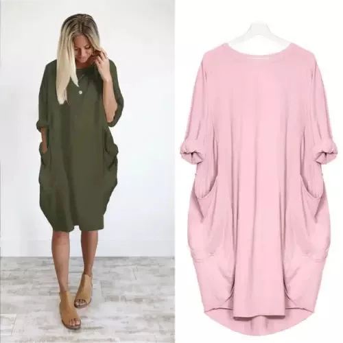 Supplier Casual Pocket Wholesale China for Ladies Women Loose Cotton + Polyester Knitted Woolen Plain Dyed Bow Long-sleeve Dress