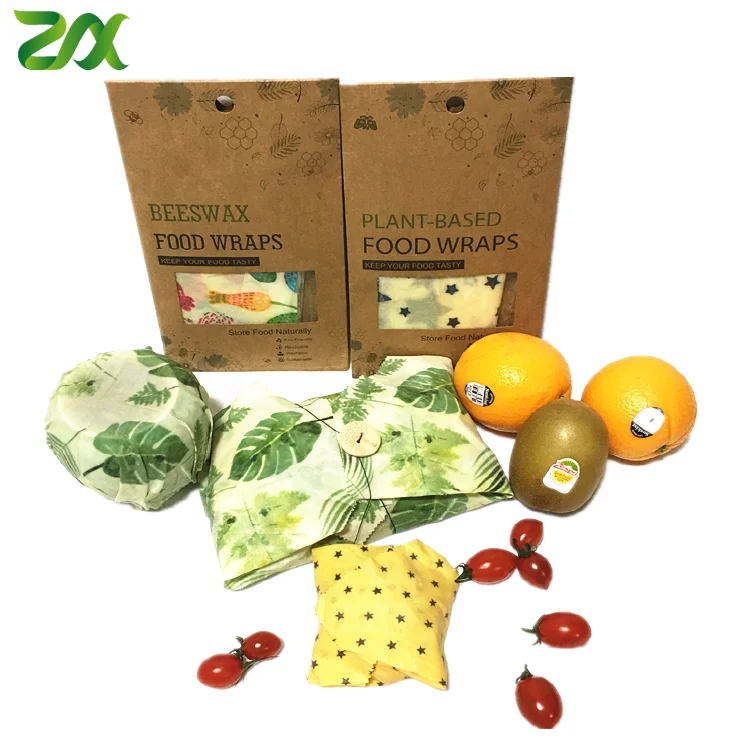 Sustainable Biodegradable Reusable Natural Organic Cotton Fabric Beeswax Food Wraps for Sandwich Lunch Pack