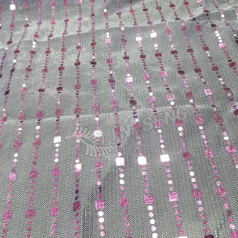 Lavender Moonlight Fabric with Sequin Spangle Lines , Purple Metallic Polyester Knitted Fabric for Dress