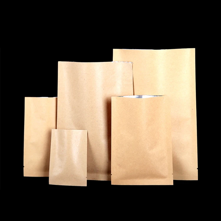 China Factory Custom Made Kraft Paper Heat Seal Aluminium Foil Paper Food Bag 3 Sides Sealable Pouch* Kraft Paper Bag China