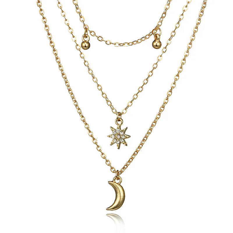Wholesale Fashion Multi Layer Moon and Star Necklace For Women