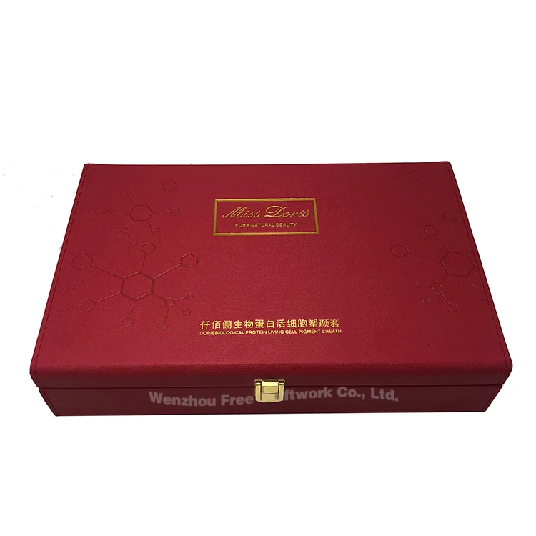 High quality wooden covered pu leather gift box cosmetic set packaging box  perfume essential oil bottle boxes