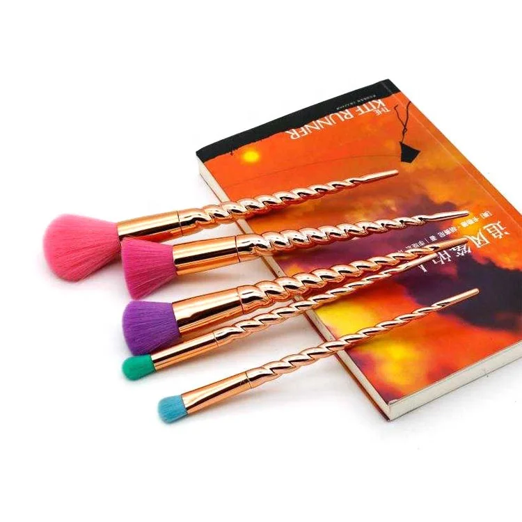 Custom professional 5pcs new tarte colorful rose gold spiral blusher powder contour makeup brushes brochas de maquillaje