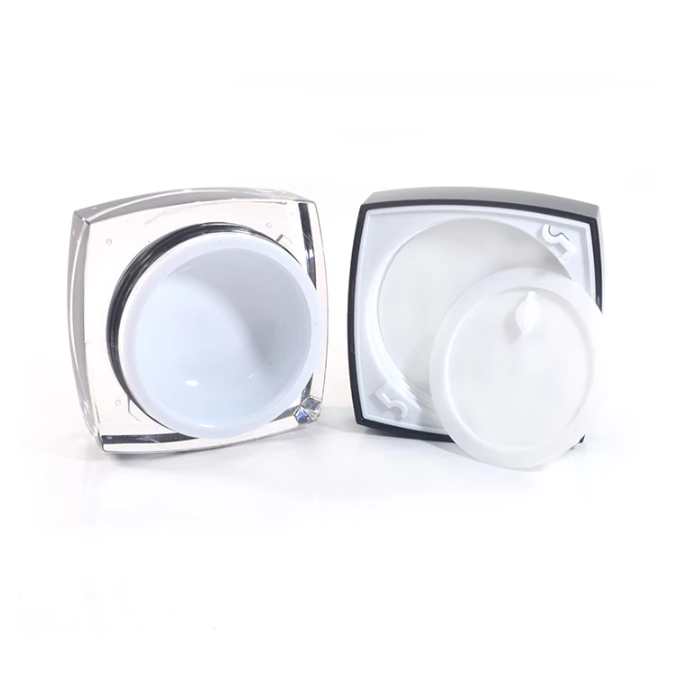 Wholesale good quality 5g 10g 15g 30g 50g square empty acrylic double wall cosmetic black cream jar with double sprial cap