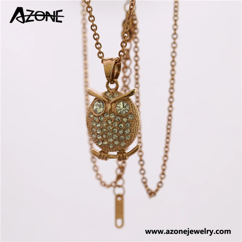 Hot Sale For Women Cute Owl Pendant With CZ Stone Necklace