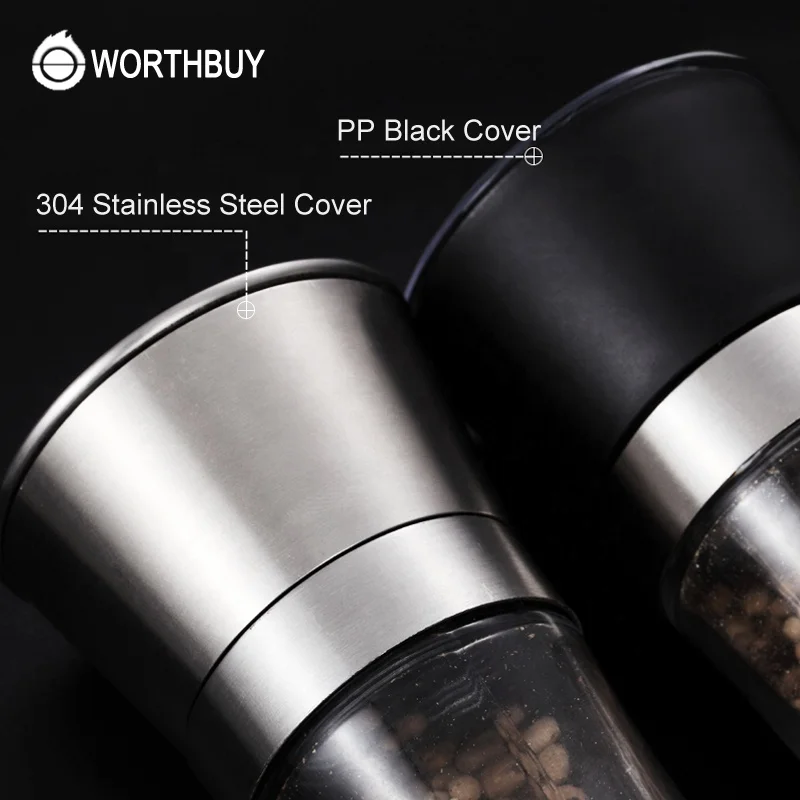 Portable 304 Stainless Steel Salt And Pepper Shaker Glass Bottle Pepper Mill Salt Grinder Kitchen Accessaries For Picnic