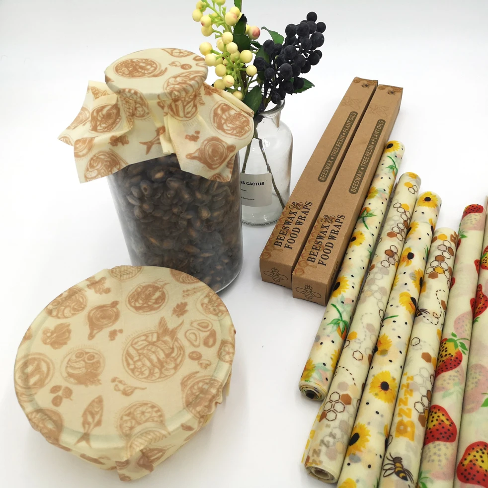 Washable Reusable Beeswax Food Wrap Paper Sheet Bee Wax Natural Organic Food Wraps LFGB Certified Reusable Food Beeswax Wrap