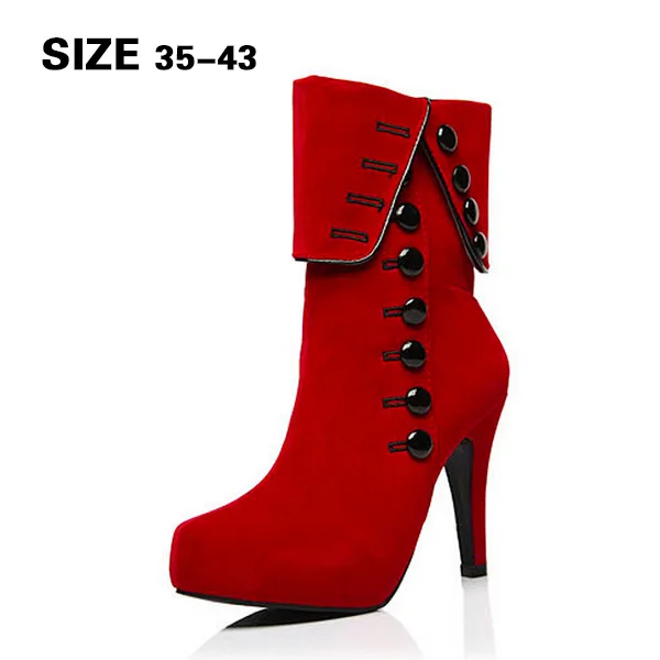 Winter Red Women High Heel Winter Boot Suede Upper Platform Boots