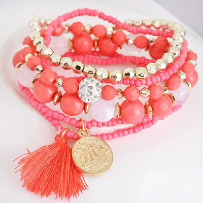Европейский Стиль Магнитная ручной работы многослойный женский браслет из бисера с монетой