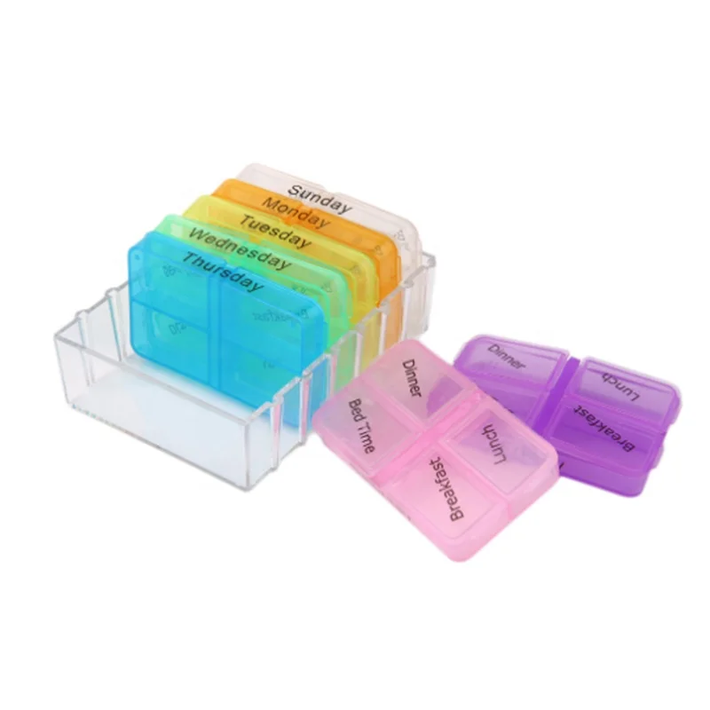 New design 7 days plastic weekly pill box,pill case,vitamin box with pill cutter