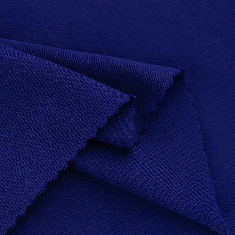 
In Stock blue solid color CPSIA approved 95% cotton 5% lycra stretch single jersey fabric 