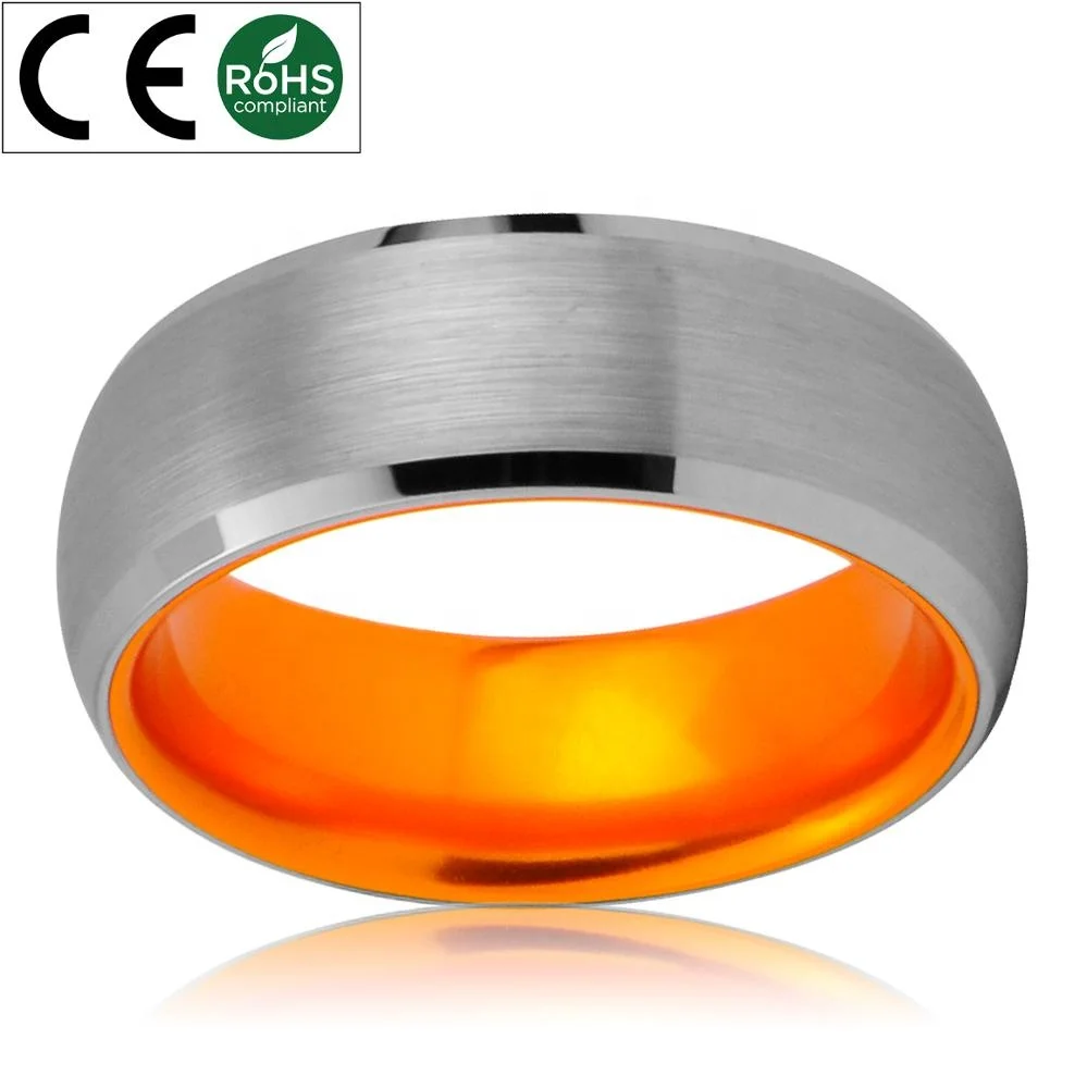 
Dome Brushed Orange Aluminium Tungsten Rings Jewelry 