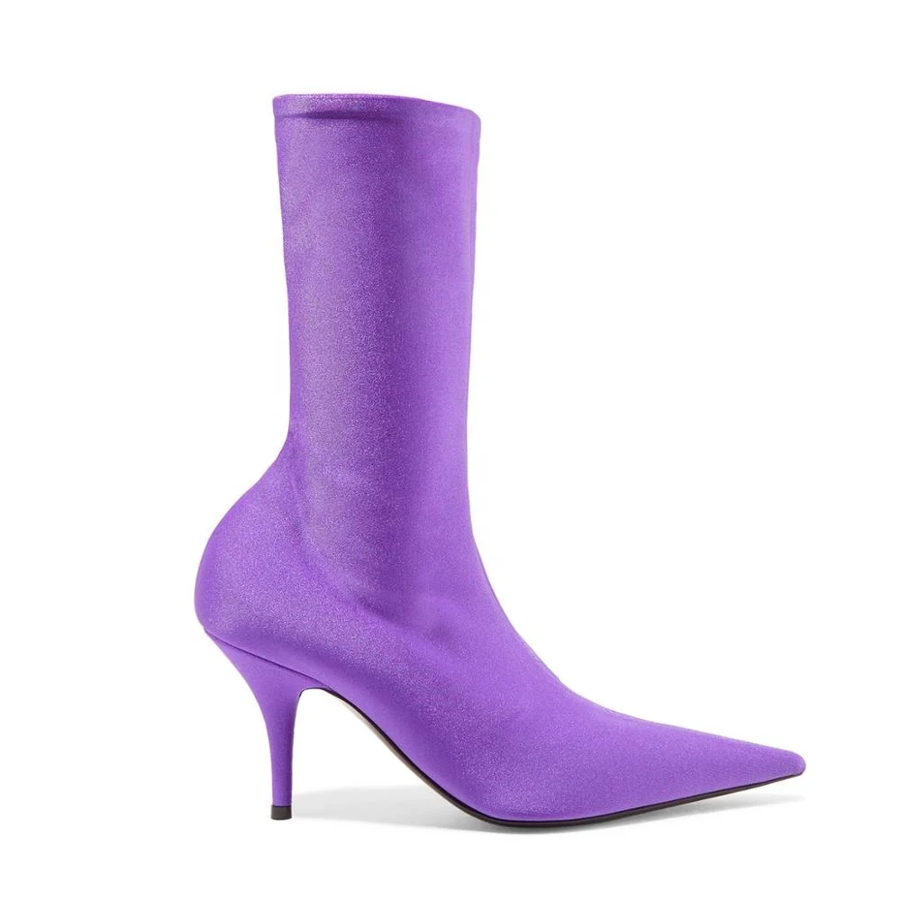 Sleek Pointed Toe Low Thin Heel Lycra Sock Woman Boot