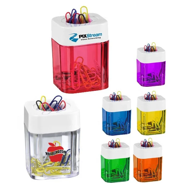 
 Promotional Office desktop documents paper organize up Plastic transparent colorful bevel square cube magnetic clip dispenser  