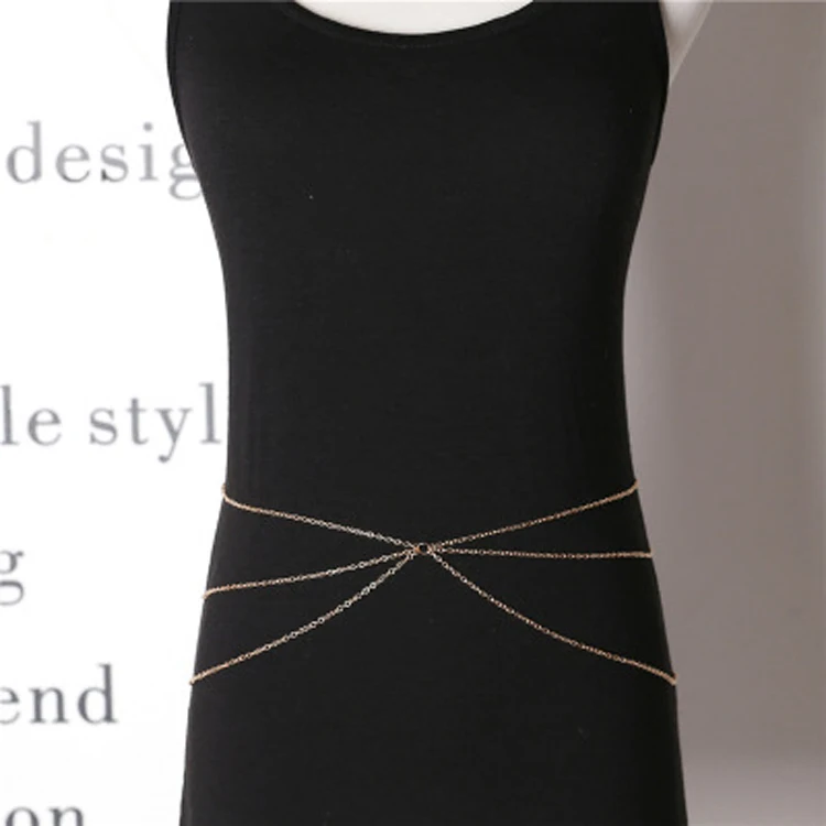 Summer Jewelry Women Gift Bikini Beach Sexy Rhinestones Golden Belly Chain Waist Body Jewelry