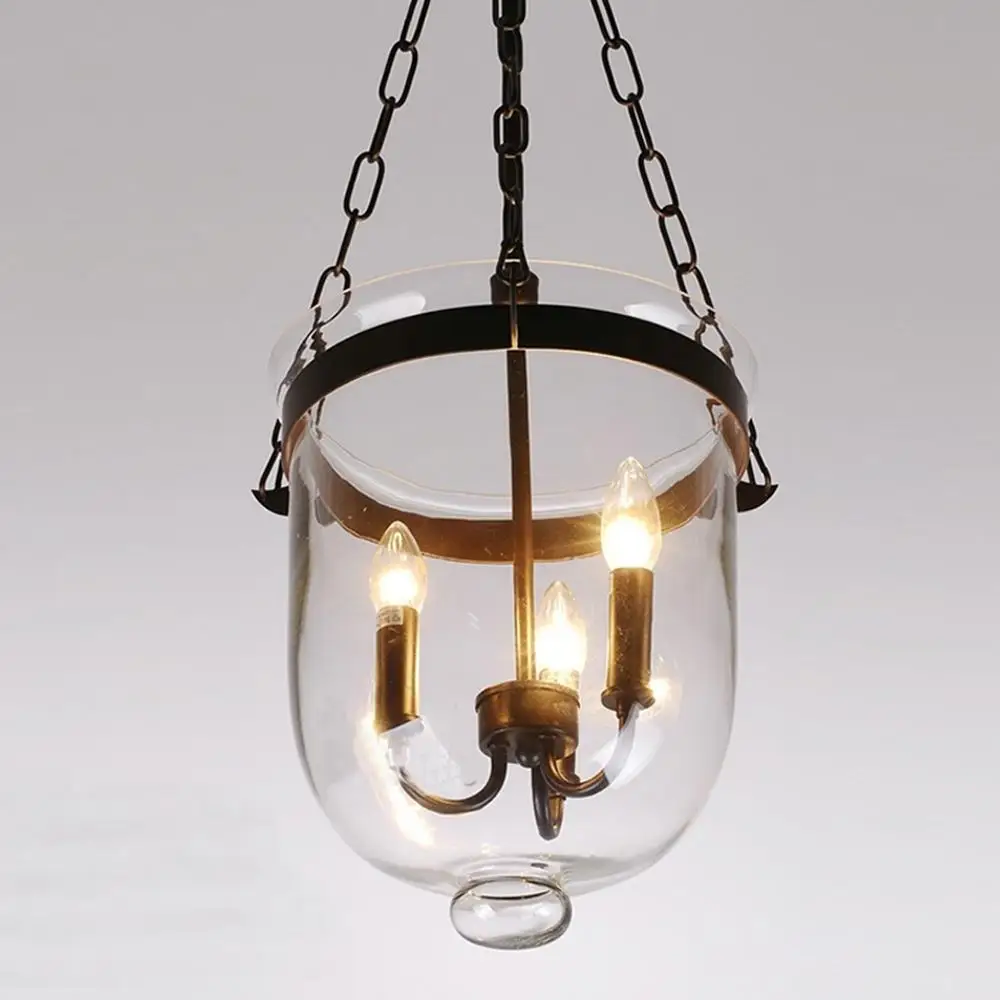 Retro Rustic Clear Glass 3 candle Lights Bell Jar pendant light