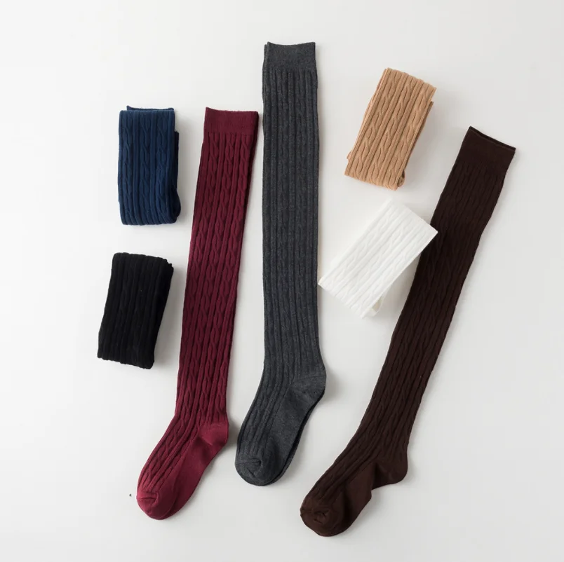 Японский твист высокое весь хлопок женский сплошной цвет выше колена ботинки с высоким голенищем носки без пятки