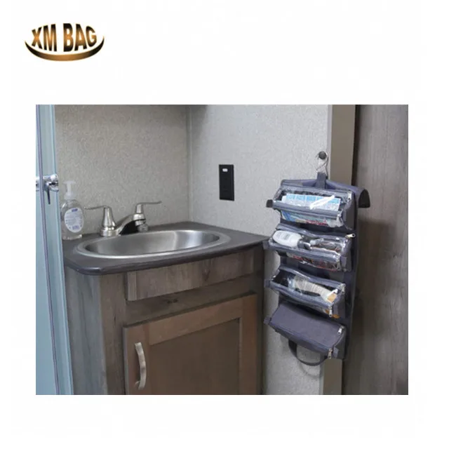 Hanging Travel Toiletries Bag for Women & Men Roll Up Compact Cosmetic Kit with Hook Removable Carry On Pouches