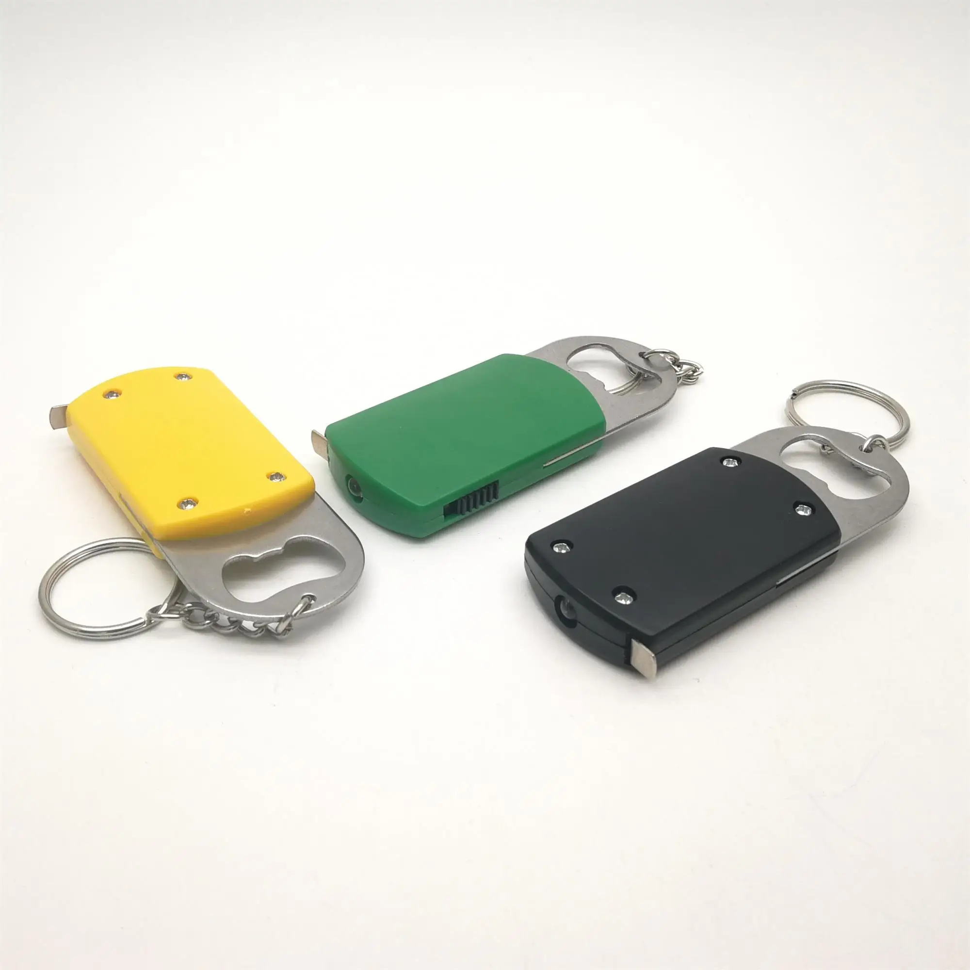 Multi function stainless steel key chain bottle opener LED light key chain with tape measure