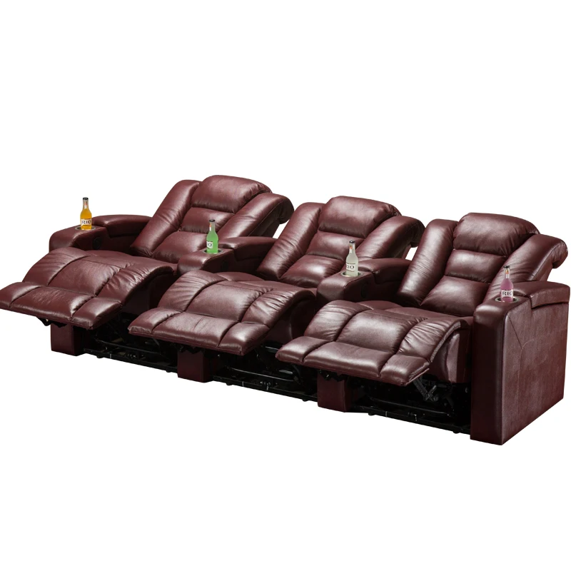 3 Pieces Air Leather, Electric Reclining Home Theater Chairs