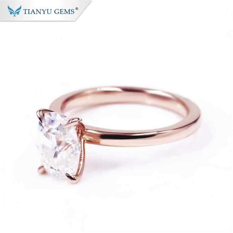 Tianyu gems customized 14k/18K rose gold ring 6*8mm oval antique cut colorless moissanite gold engagement lady ring