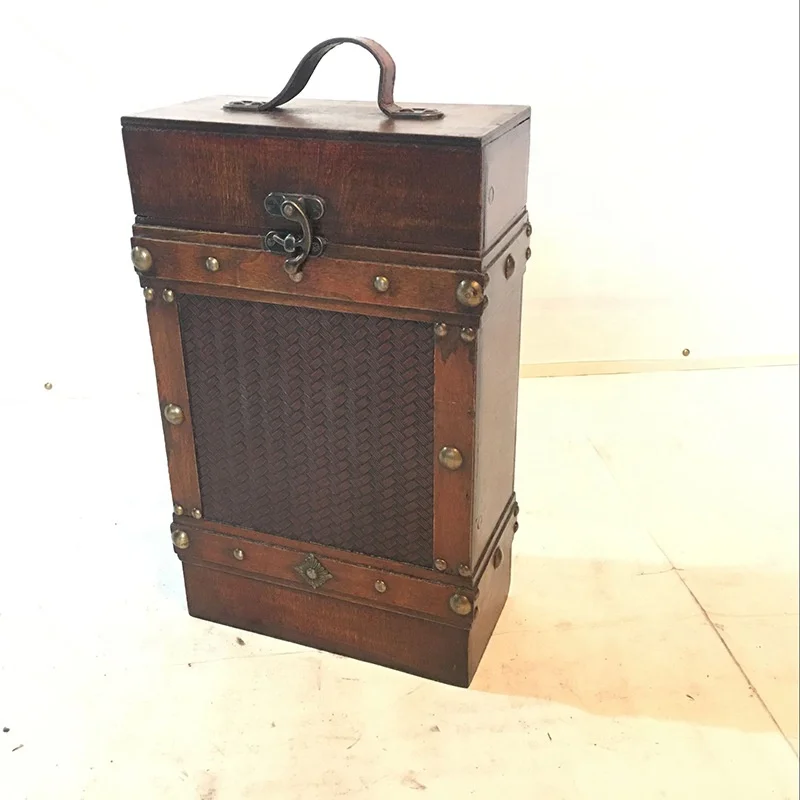 European antique 2 bottle wooden wine box storage gift box