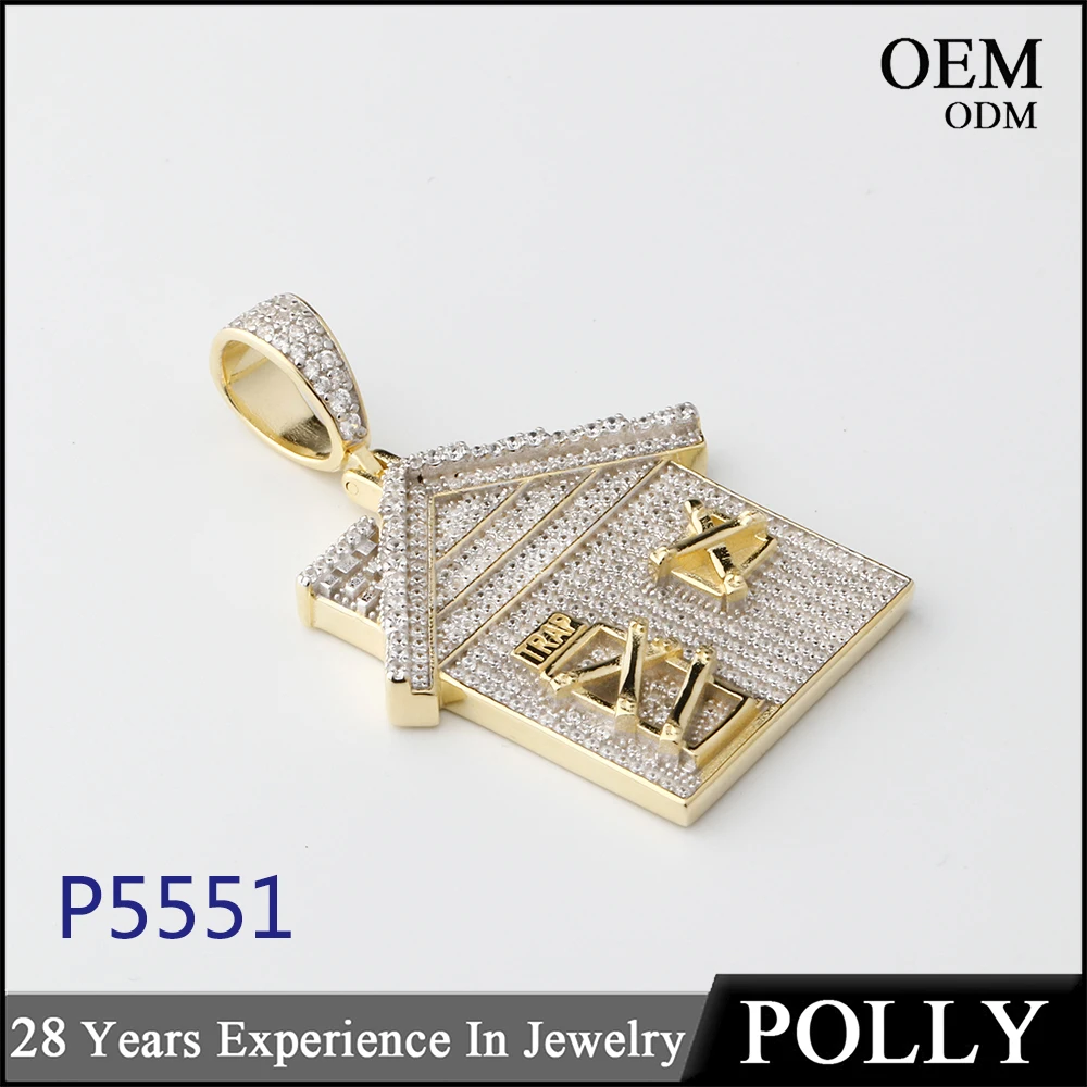 
Wholesale men 925 silver iced out cz hip hop charm house pendant on stock 