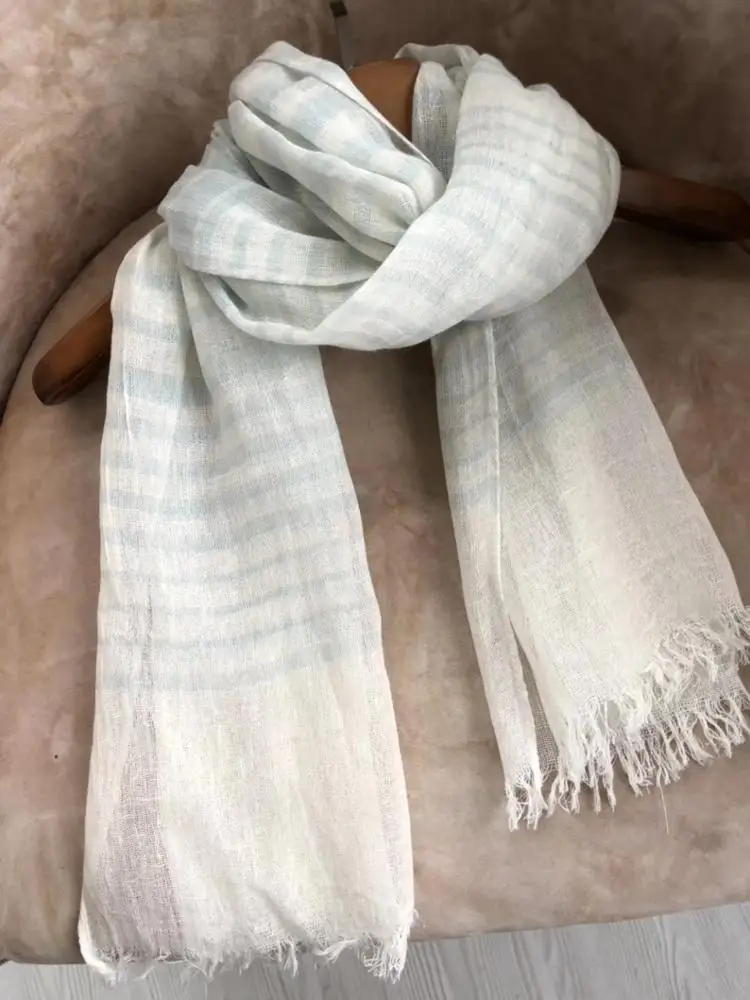 High quality 50%cotton50%linen luxury lady men natural mascadas echarpe shawl eco friendly wholesale stripe linen scarves