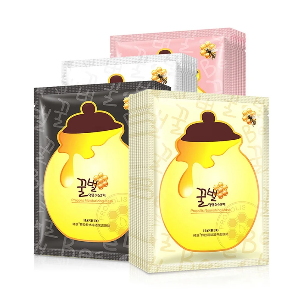 Wholesale Natural Organic HA Pure Honey Propolis Moisturizing Facial Mask Sheet Honey Face Mask Black Bamboo Charcoal Mask
