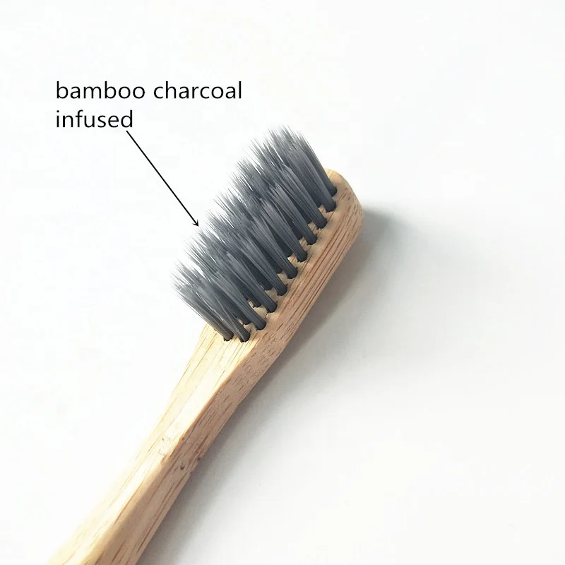 2019 private label bamboo round handle soft charcoal bristle toothbrush for kids