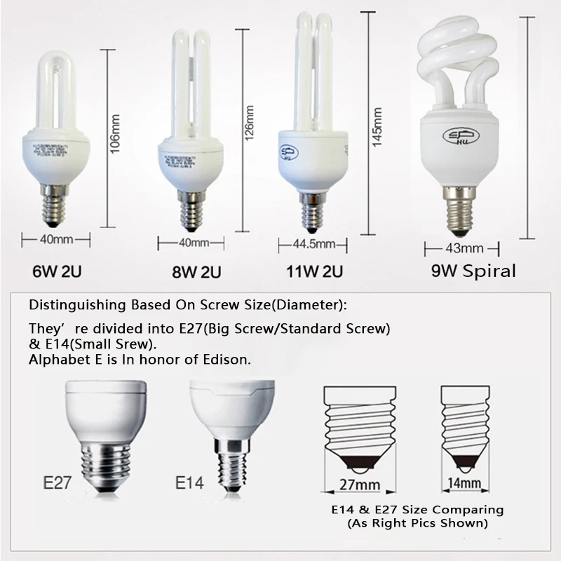 Free sample in stock 220V  2U E14 8W 11W Spiral Compact Fluorescent Lamp Energy Saving bulb