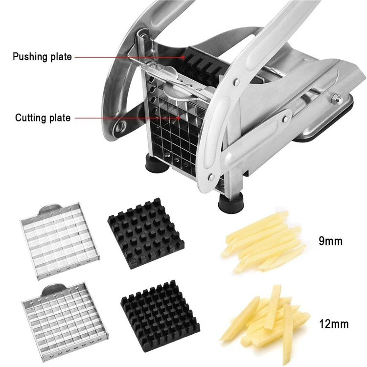 French Fry Cutter with 2 Blades Stainless Steel Potato Slicer Cutter Chopper Potato Chipper
