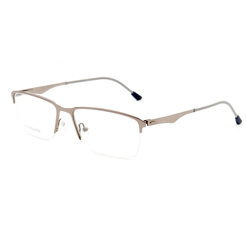 Mens Square Eyebrow Metal Optical  Frame with Demo Lenses Stainless Steel eyeglasses 2703
