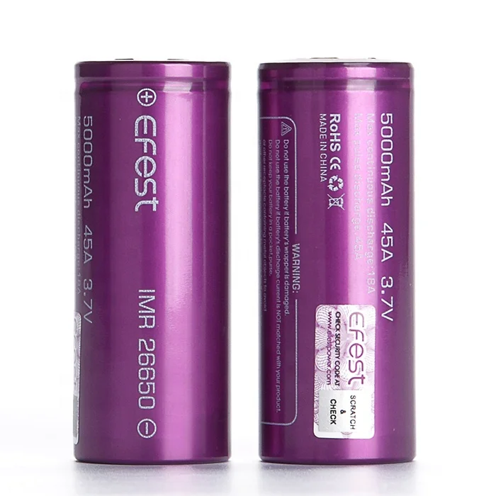 
Rechargeable battery 26650 Efest purple Battery Li-Ion 26650 5000Mah 45A 3.7V 