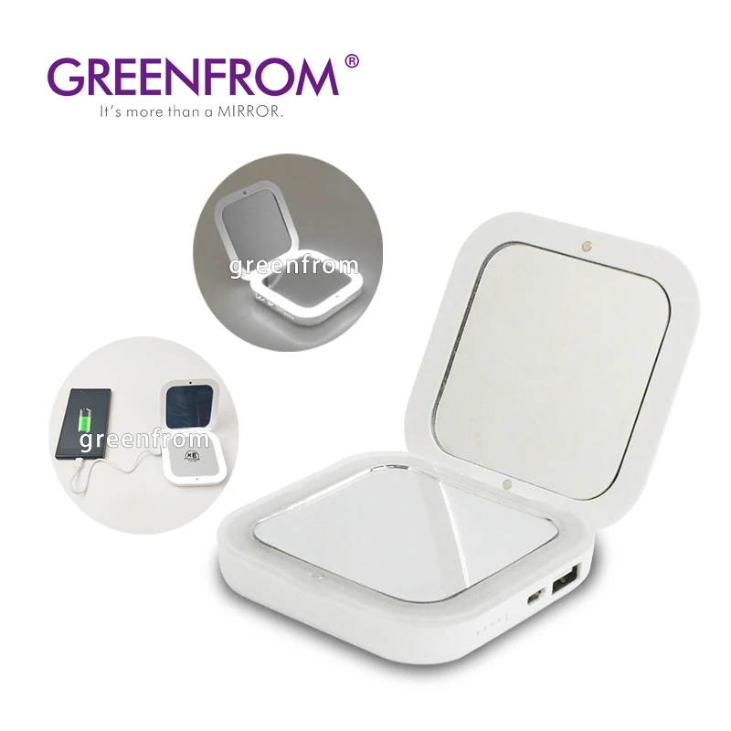 Rechargeable Compact Pocket Cosmetic Framed Plastic Mirror