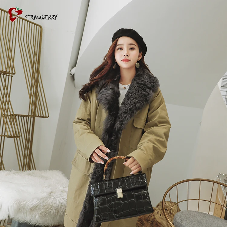 2018 Горячая Мода Длинные вьющиеся ягненка Шерсть Мех животных выстроились пальто женщина зима