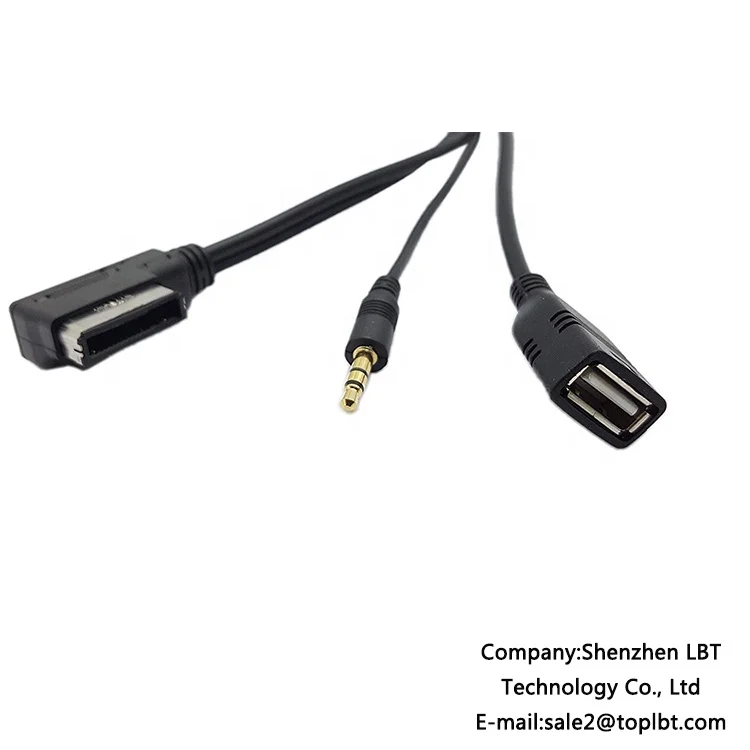 To Audi A3 A4 A5 A6 S5 A6 A8 Q7 S4 S8 Hot Sell Car Media AMI MDI to Stereo 3.5mm Audio USB Female AUX Adapter Cable Black Rohs