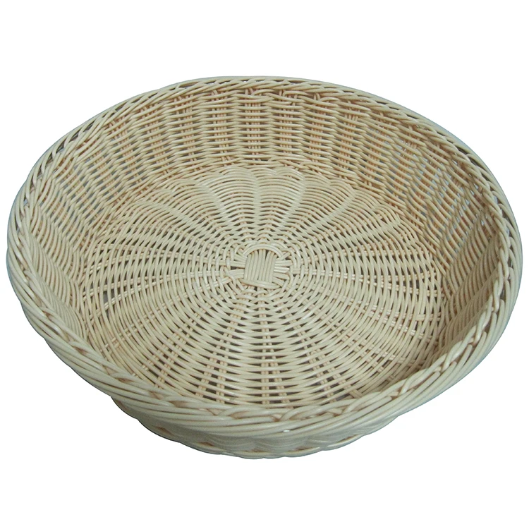 Good Quality Round Rattan Bread Basket , Buffet Display Plastic Rattan Basket with PC Cover
