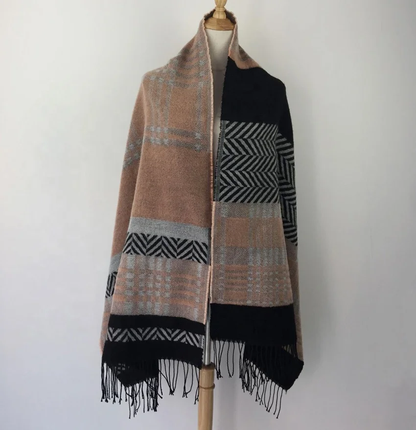 
Cashmere pashmina scarf double side multicolor winter plaid blanket acrylic scarf factory direct sale 